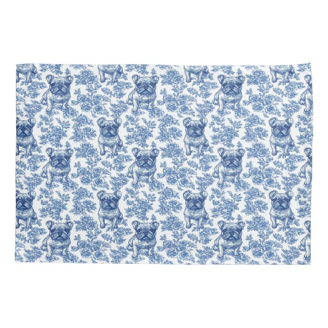 French Bulldog Toile Blue Kissenbezug (Rückseite)