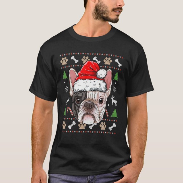 French Bulldog Ugly Christmas Weihnachtsmannmütze  T-Shirt (Vorderseite)