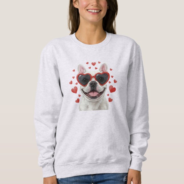 French Bulldog Valentine Dog Portrait Illustration Sweatshirt (Vorderseite)