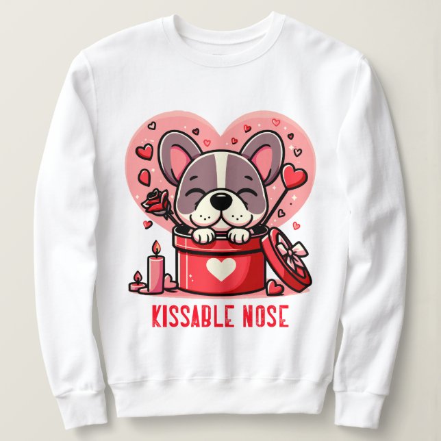 French Bulldog Valentine Kissable Nose Sweatshirt (Design vorne)