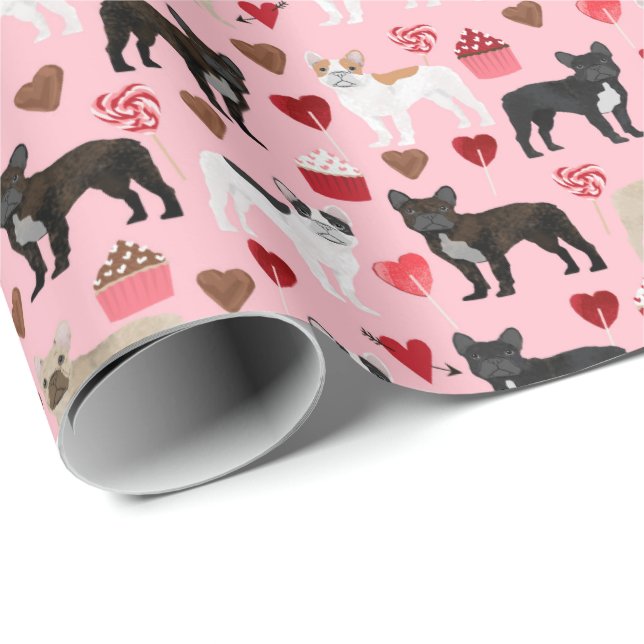 French Bulldog Valentines Wrapping Paper Geschenkpapier (Rolleneckpunkt)