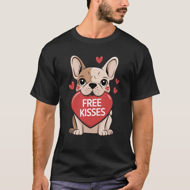 French Bulldog Valentinstag Free Kisses T-Shirt (Vorderseite)