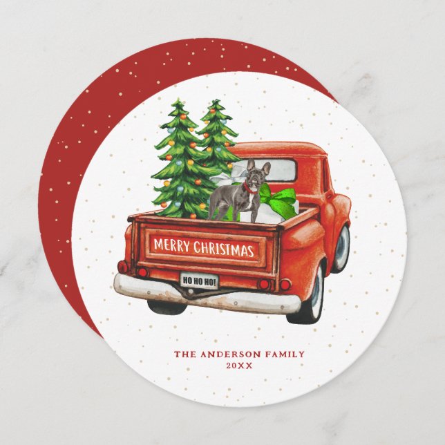 French Bulldog Vintag Red Truck Weihnachten (Vorne/Hinten)