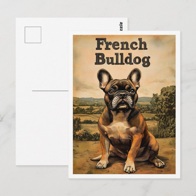 French Bulldog Vintage Art Postkarte (Vorne/Hinten)