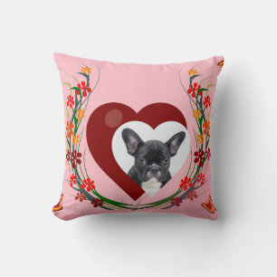 French Bulldog w Heart Blume Schmetterlinge Kissen