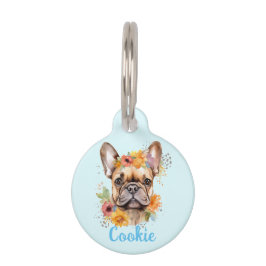 French Bulldog Watercolor Blume Round Pet Tag Haustiermarke