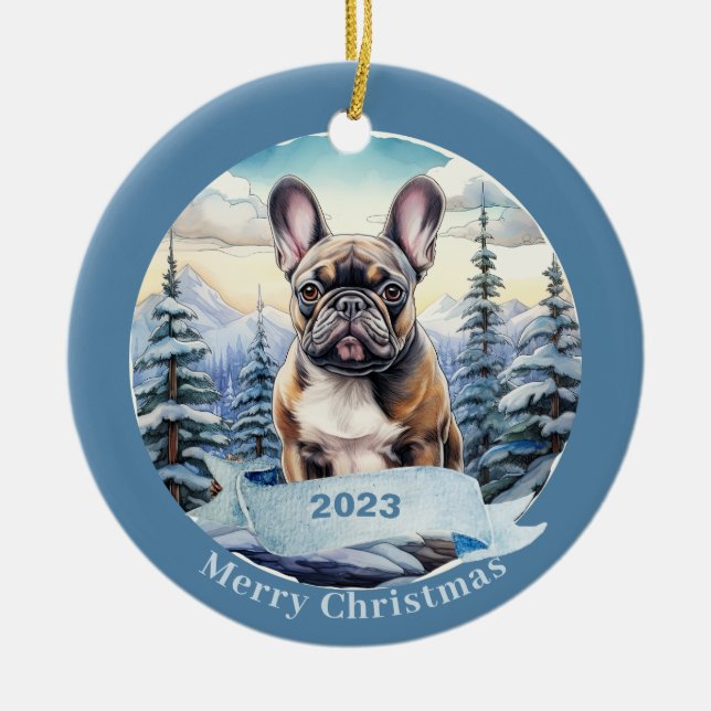French Bulldog Watercolor Dog Christmas  Keramik Ornament (Vorne)