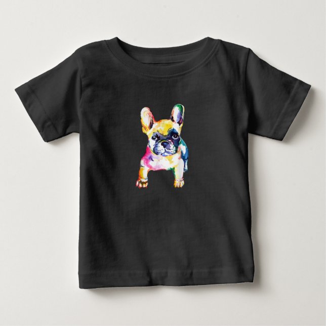 French Bulldog Watercolor Hand Zeichnend Geschenk Baby T-shirt (Vorderseite)