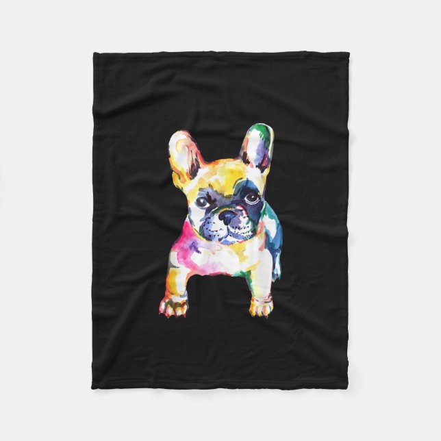 French Bulldog Watercolor Hand Zeichnend Geschenk Fleecedecke (Vorderseite)