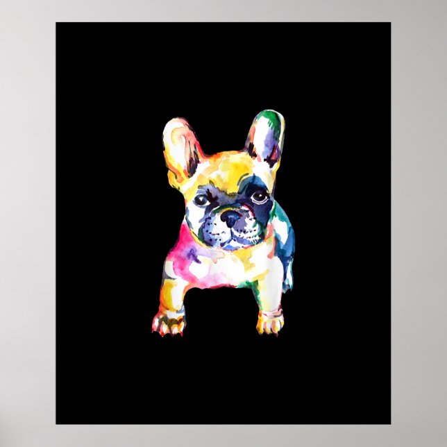 French Bulldog Watercolor Hand Zeichnend Geschenk Poster (Vorne)