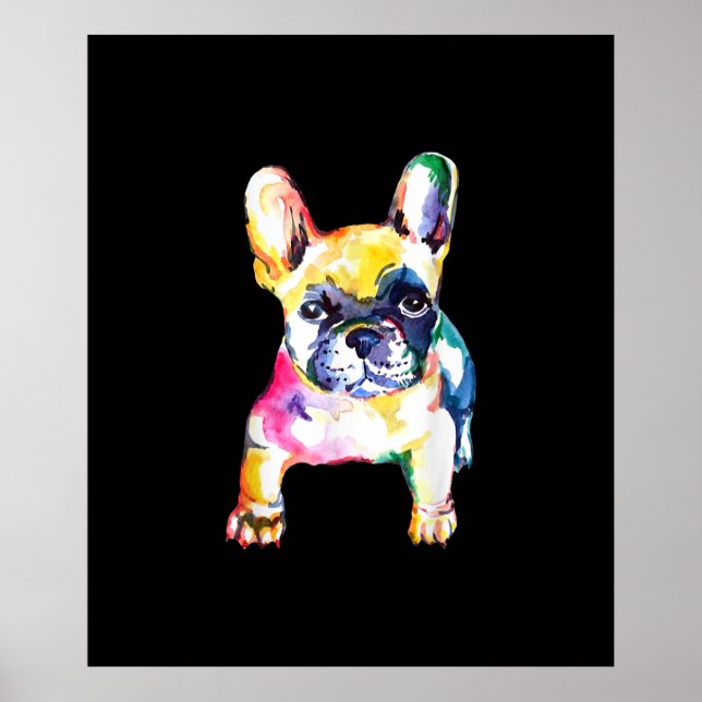 French Bulldog Watercolor Hand Zeichnend Geschenk Poster (Vorne)