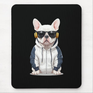 French Bulldog Wear Hoodie Funny Cool Music Mousepad