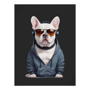 French Bulldog Wear Hoodie Funny Cool Music Poster