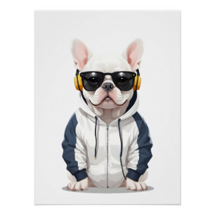 French Bulldog Wear Hoodie Funny Cool Music Poster