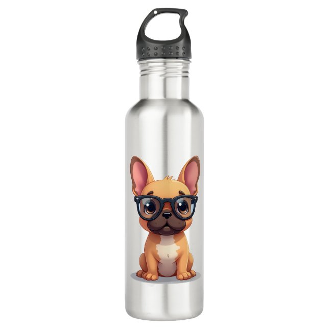 French Bulldog Wearing Glasses Copy Edelstahlflasche (Vorderseite)
