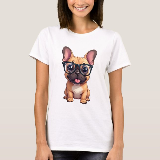 French Bulldog Wearing Glasses T-Shirt (Vorderseite)