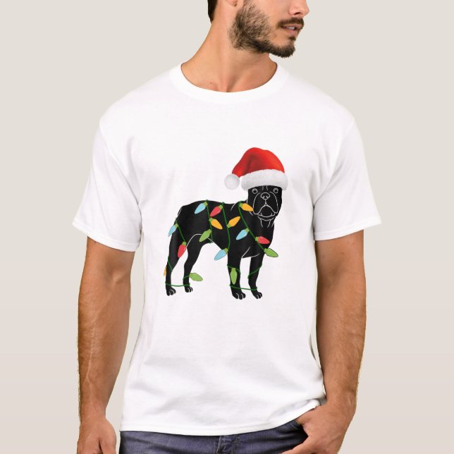 French Bulldog Weihnachtsmannmütze Christmas Tree  T-Shirt (Vorderseite)
