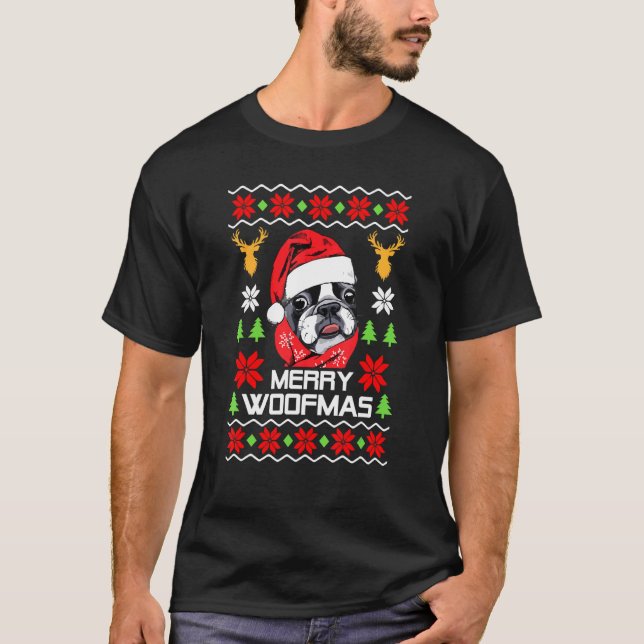 French Bulldog Weihnachtsmannmütze Ugly Christmas  T-Shirt (Vorderseite)