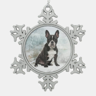 French Bulldog Weihnachtsschmuck Schneeflocken Zinn-Ornament