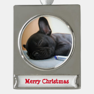 French Bulldog Weihnachtsschmuck Silver Platin Banner-Ornament Silber