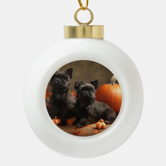 French Bulldog Welpe Autumn Delight Pumpen Keramik Kugel-Ornament (Vorderseite)