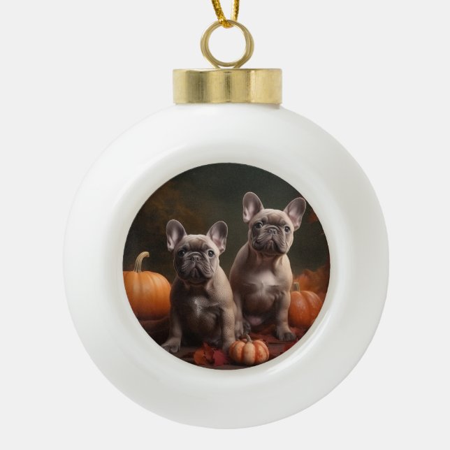 French Bulldog Welpe Autumn Delight Pumpen Keramik Kugel-Ornament (Vorderseite)