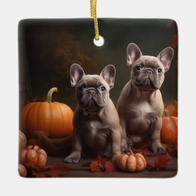 French Bulldog Welpe Autumn Delight Pumpen Keramikornament (Vorderseite)