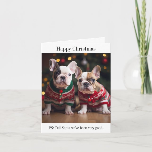French Bulldog Welpen Weihnachtskarte Karte (Vorderseite)