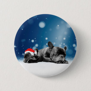 French Bulldog Welppies - Schneefreude-Weihnachtsm Button