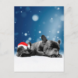 French Bulldog Welppies - Schneefreude-Weihnachtsm Feiertagspostkarte