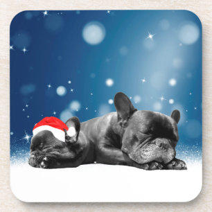 French Bulldog Welppies - Schneefreude-Weihnachtsm Getränkeuntersetzer