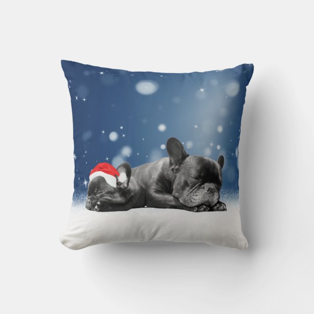 French Bulldog Welppies - Schneefreude-Weihnachtsm Kissen (Vorderseite)