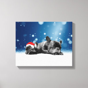 French Bulldog Welppies - Schneefreude-Weihnachtsm Leinwanddruck