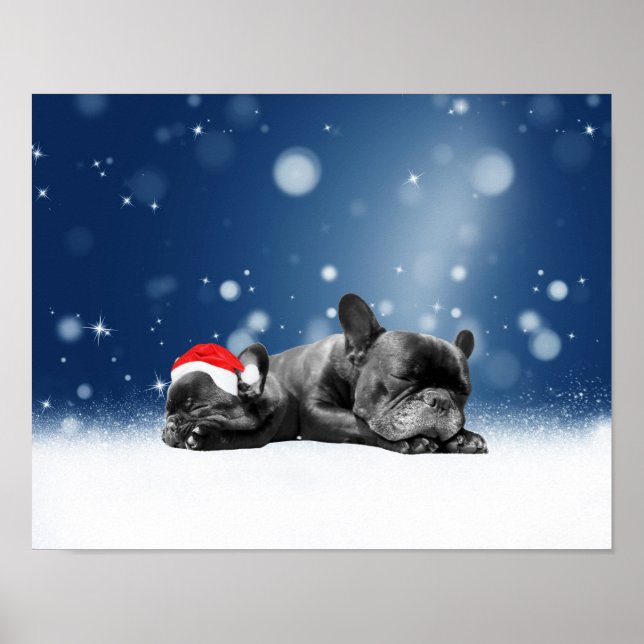 French Bulldog Welppies - Schneefreude-Weihnachtsm Poster (Vorne)
