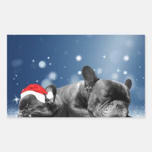 French Bulldog Welppies - Schneefreude-Weihnachtsm Rechteckiger Aufkleber