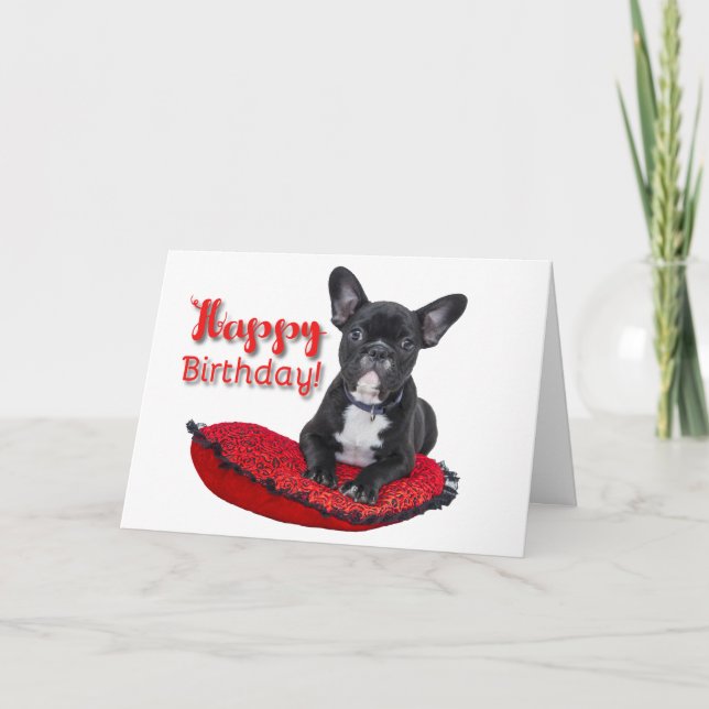 French Bulldog Welppy Happy Birthday Grußkarte Karte (Vorderseite)