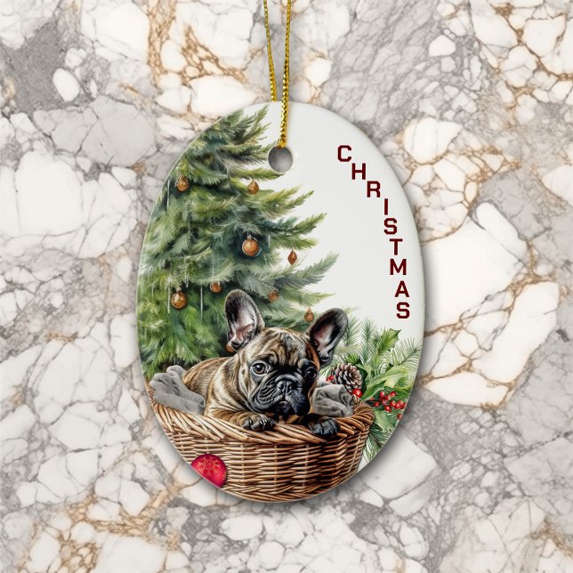 French Bulldog Wicker Basket Weihnachten Keramik Ornament (Von Creator hochgeladen)