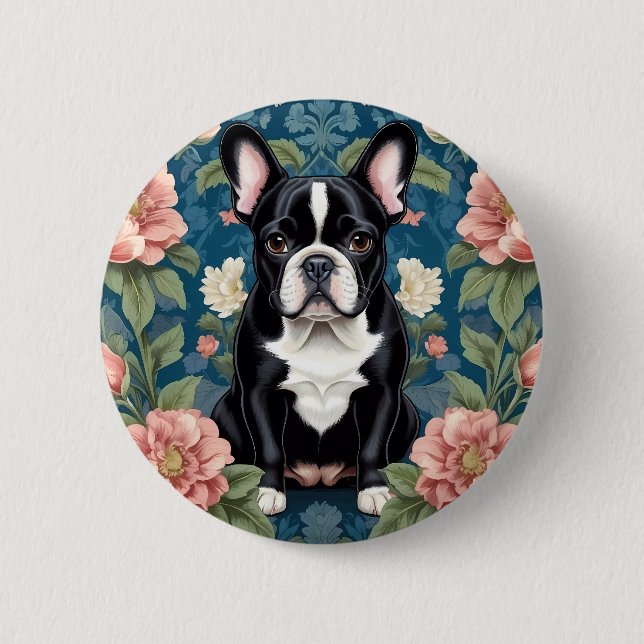 French Bulldog William Morris Inspirierte Floral Button (Vorderseite)