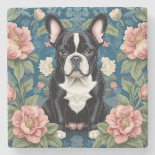 French Bulldog William Morris Inspirierte Floral Steinuntersetzer