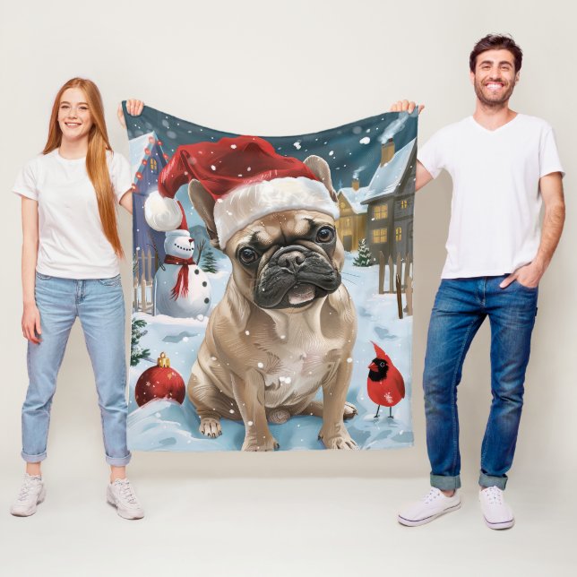 French Bulldog Winter Wonderland Christmas Joy Fleecedecke (Beispiel)