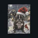 French Bulldog Winter Wonderland Christmas Joy Fleecedecke<br><div class="desc">Dieses festliche Design spiegelt den fröhlichen Geist der Urlaubssaison wider und besticht durch ein hübsches Jungtier mit einer Weihnachtsmannmütze. Der Hund ist eingebettet in ein winterliches Wunderland, mit einem Schneemann, einem dekorierten Weihnachtsbaum und wunderschön verpackten Geschenken. Schneeflocken fallen sanft ab und geben der Szene eine magische Touch, während die lebhaften...</div>