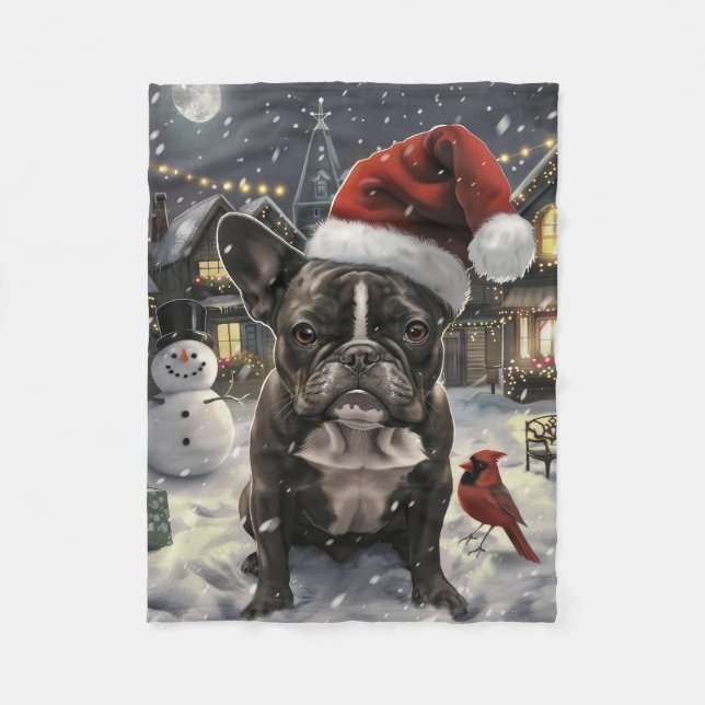 French Bulldog Winter Wonderland Christmas Joy Fleecedecke (Vorderseite)