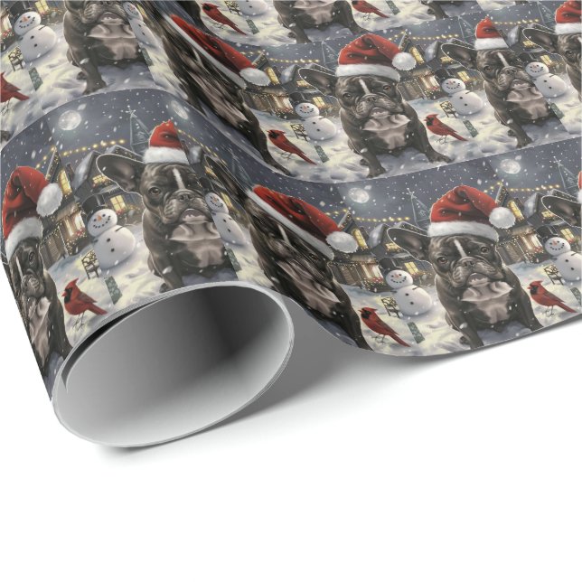 French Bulldog Winter Wonderland Christmas Joy Geschenkpapier (Rolleneckpunkt)