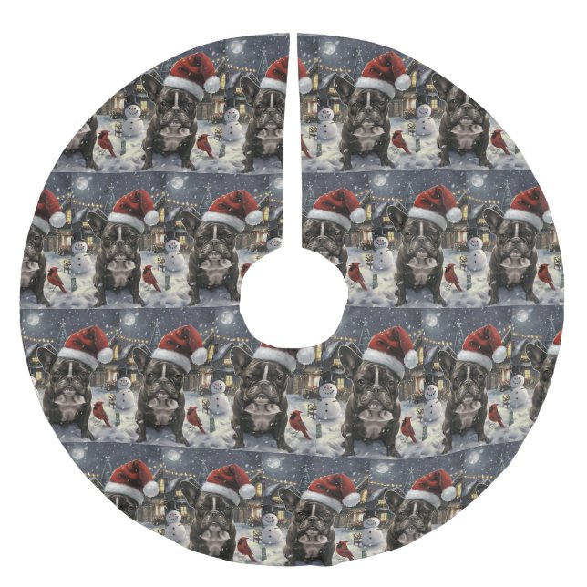 French Bulldog Winter Wonderland Christmas Joy Polyester Weihnachtsbaumdecke (Vorderseite)