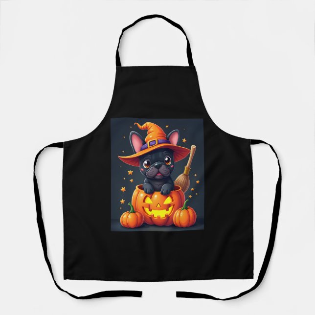 French Bulldog Witch Pumpkin Halloween Mens Womens Schürze (Vorderseite)