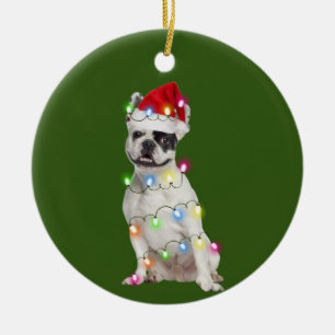 French Bulldog With Christmas Scafts Santa Keramik Ornament