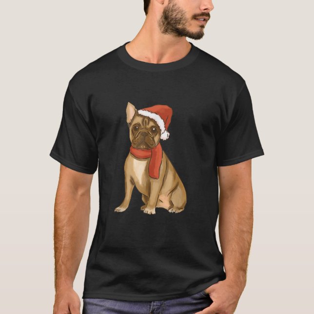 French bulldog with santa hat dog christmas  T-Shirt (Vorderseite)