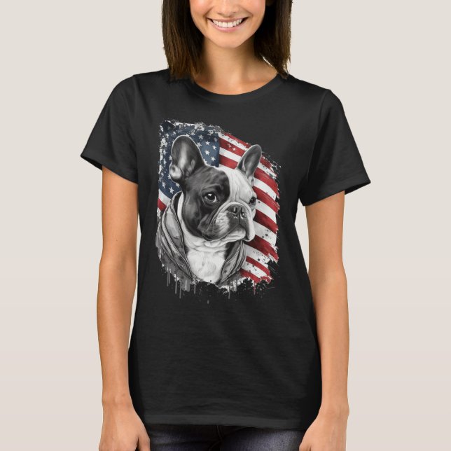French Bulldog with the American Flag T-Shirt (Vorderseite)