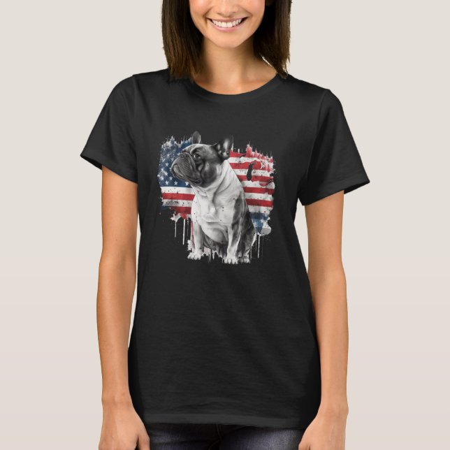 French Bulldog with the American Flag T-Shirt (Vorderseite)