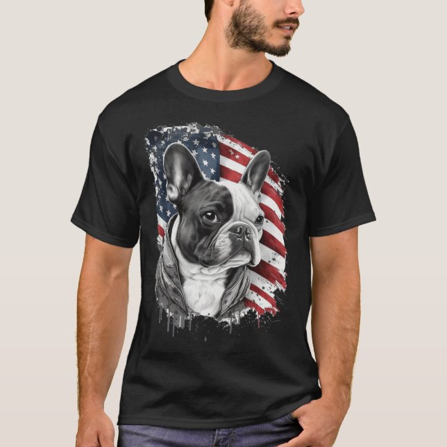French Bulldog with the American Flag T-Shirt (Vorderseite)